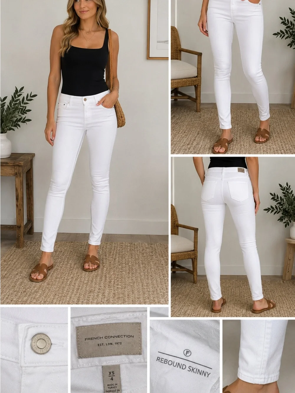 French Connection Rebound Skinny White Jeans Women’s Size XS/4 Stretch Denim